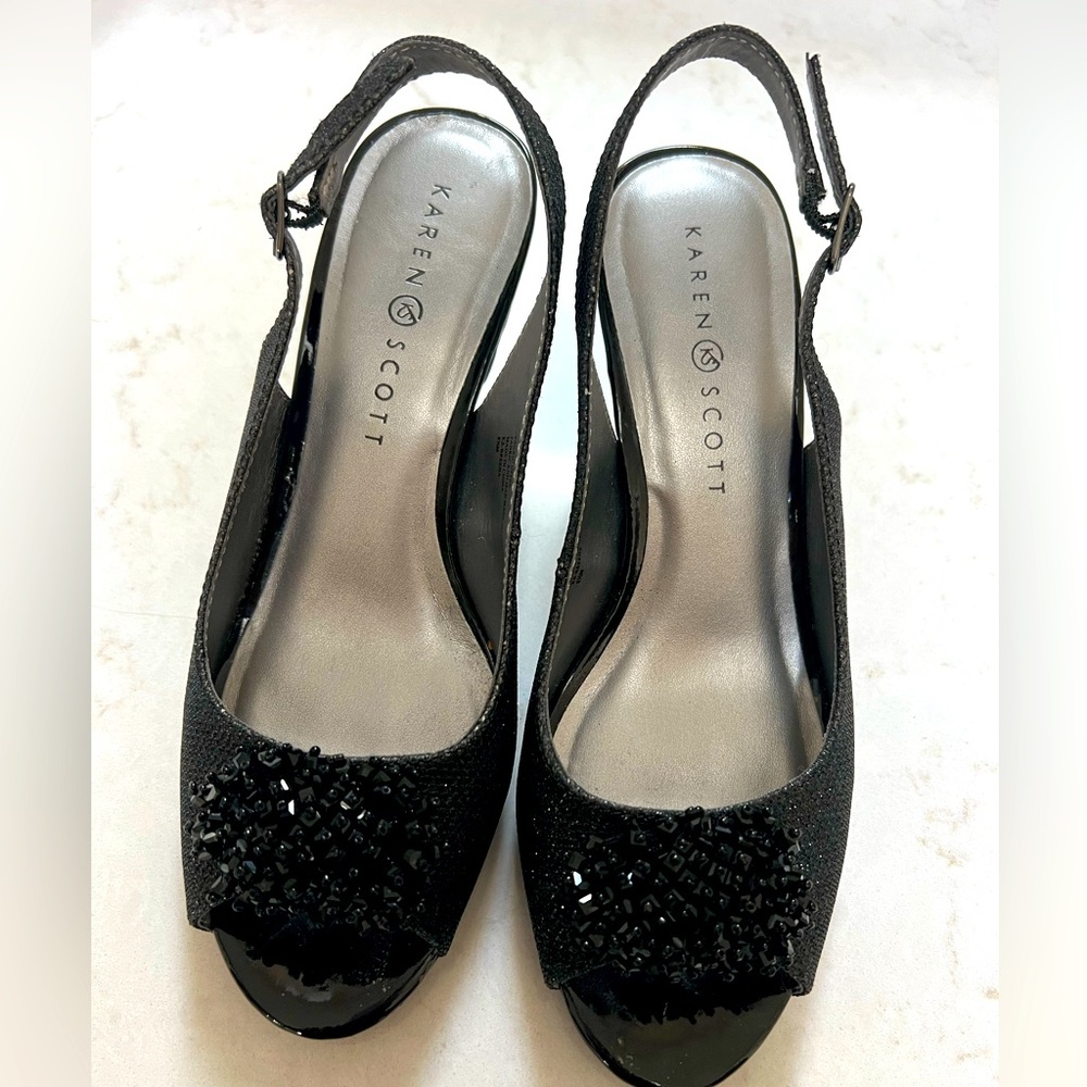 Karen Scott Black Slingback Heels with Sparkly Embellishments